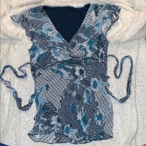 Blue Floral V-Neck